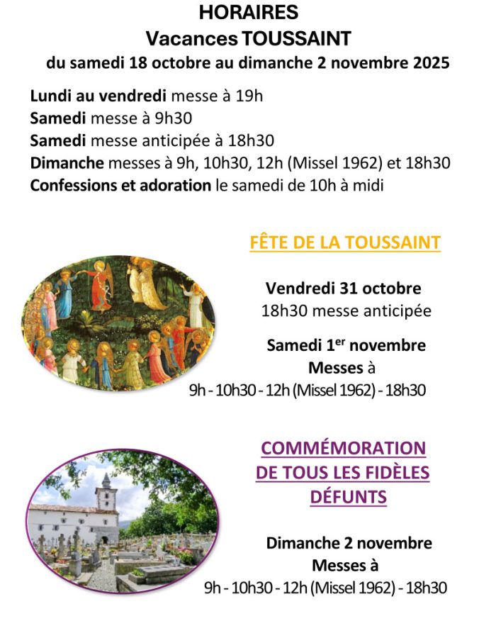 HORAIRES TOUSSAINT